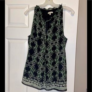Max Studio Black White Green Floral Tank Top Large